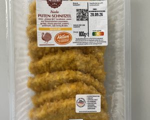Verpackung der zurückgerufenen frischen Puten-Schnitzel Wiener Art, 800 Gramm