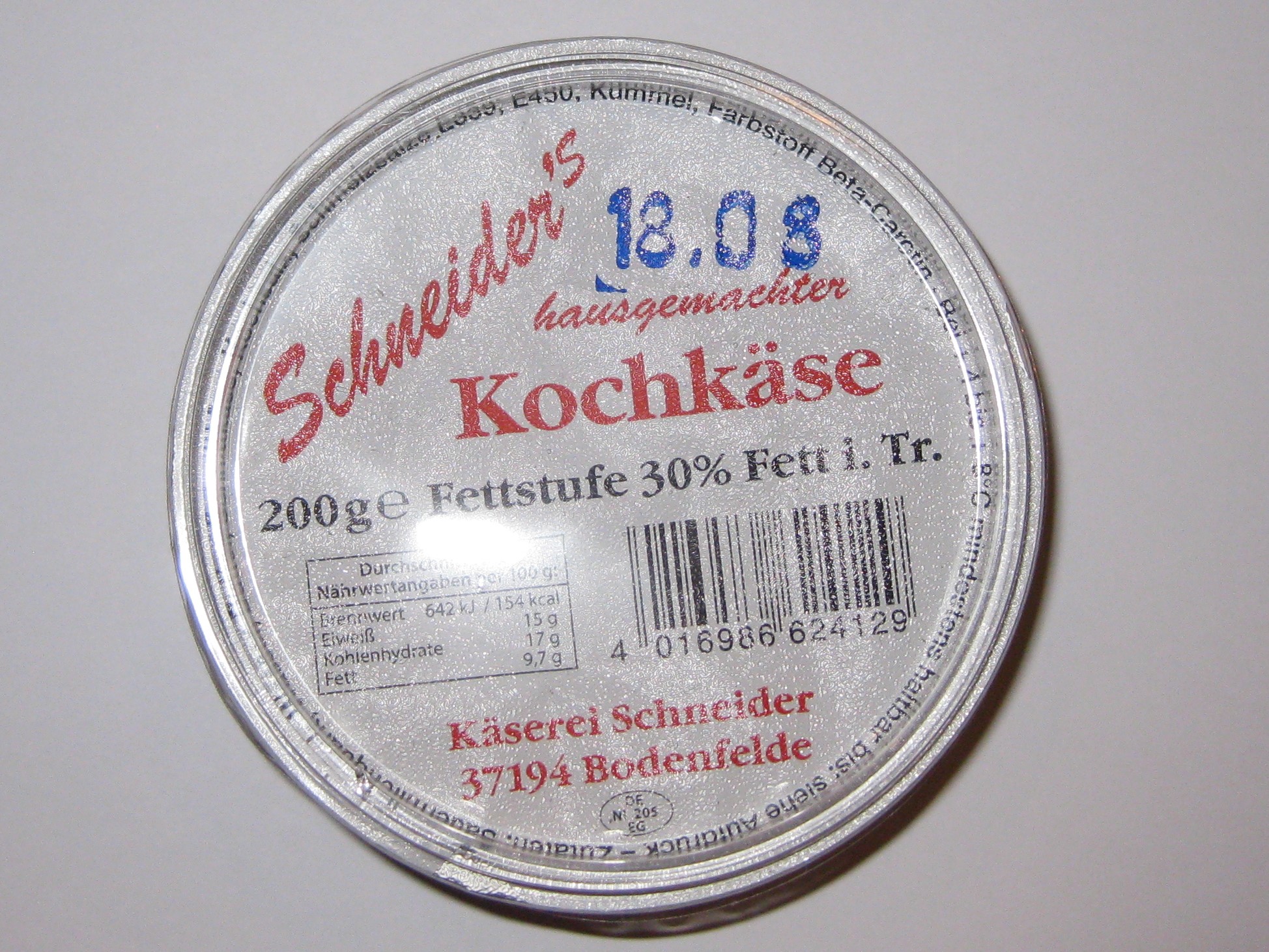 Deckel von Schneiders hausgemachtem Kochkäse mit Kümmel, 200 g