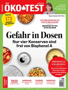 ÖKO-TEST-Titelblatt mit Konservendosen und dem Titel Gefahr in Dosen