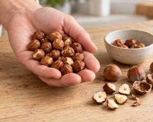Eine Handvoll Haselnüsse als Snack