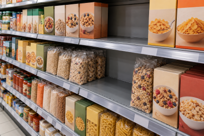Einzelne Lücken im Supermarktregal