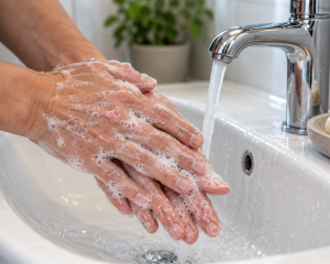 Gründliches Händewaschen am Waschbecken