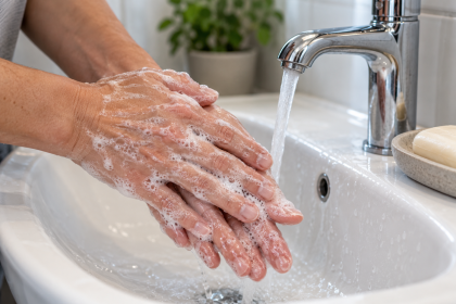Gründliches Händewaschen am Waschbecken