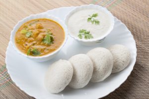 south Indian food idly with sambar and chutney