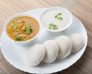 south Indian food idly with sambar and chutney