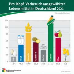 Pro-Kopf-Verbrauch ausgewählter Lebensmittel in Deutschland 2021