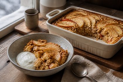 Warmer Apfel-Hafer-Auflauf mit Zimt und Naturjoghurt