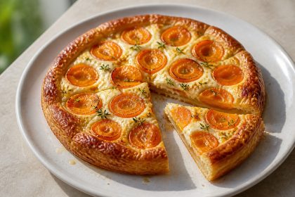 Herzhafte Aprikosen-Ziegenkäse-Tarte mit Honig und Thymian