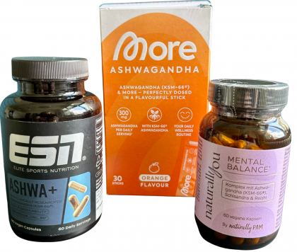 Ashwagandha-Produkte von ESN, More Nutrition und Naturally You