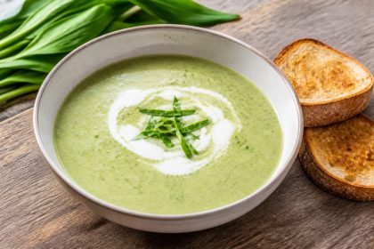 Cremige Bärlauch-Kartoffel-Suppe mit geröstetem Brot