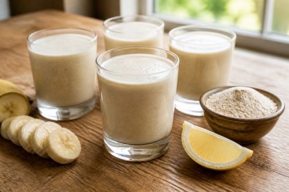 Cremiger Baobab-Bananen-Smoothie mit Joghurt und Zitrone