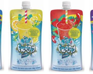 Vier Sorten Frosty Pocket Slush-Eis in 150-Milliliter-Quetschbeuteln