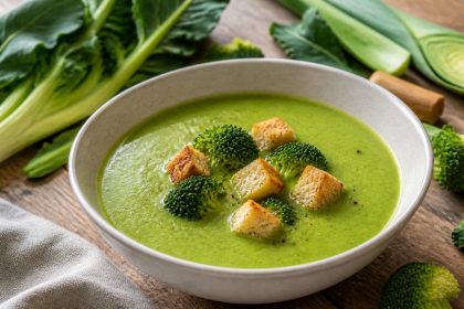 Brokkoli-Cremesuppe mit Röschen und Käse-Croûtons