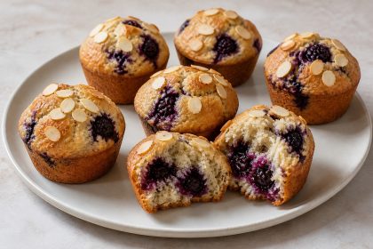 Goldbraune Brombeer-Mandel-Muffins