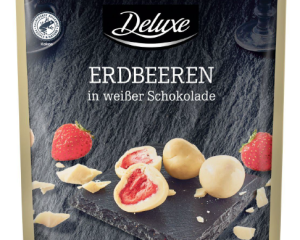 Packung Deluxe Erdbeeren in weißer Schokolade, 120 Gramm