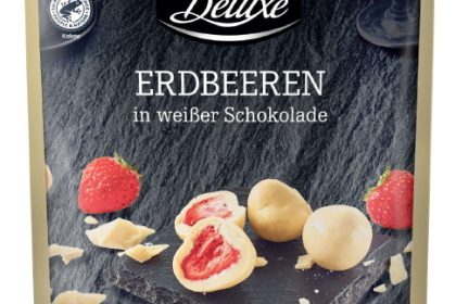 Packung Deluxe Erdbeeren in weißer Schokolade, 120 Gramm