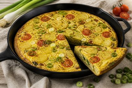 Frühlingszwiebel-Kartoffel-Frittata mit Kirschtomaten