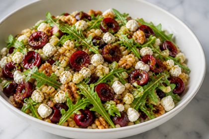 Couscous-Salat mit Kirschen, Rucola, Ziegenkäse und Walnüssen