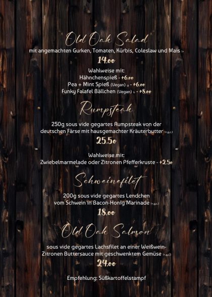 Neue Speisekarte im Old Oak Restaurant und Bar Bad Sooden-Allendorf 