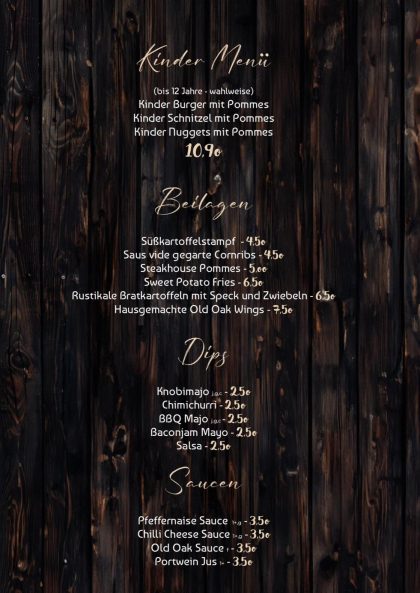 Neue Speisekarte im Old Oak Restaurant und Bar Bad Sooden-Allendorf 