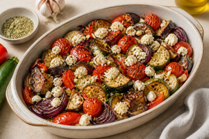 Mediterranes Ofengemüse mit Oregano und Feta