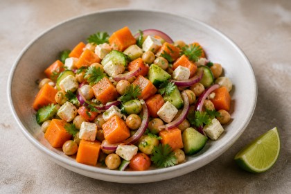Papaya-Kichererbsen-Salat mit Feta und Limette