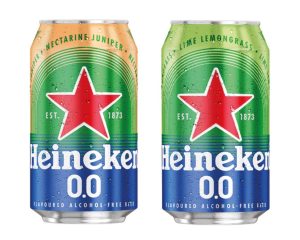 Heineken 0.0 in den Sorten Lime Lemongrass und Nectarine Juniper