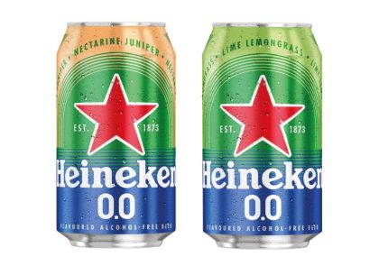 Heineken 0.0 in den Sorten Lime Lemongrass und Nectarine Juniper