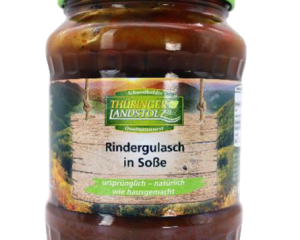 Thüringer Landstolz Rindergulasch in Soße im Glas mit grünem Deckel