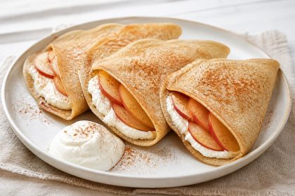 Weizenvollkorn-Pfannkuchen mit Quark und Zimtäpfeln